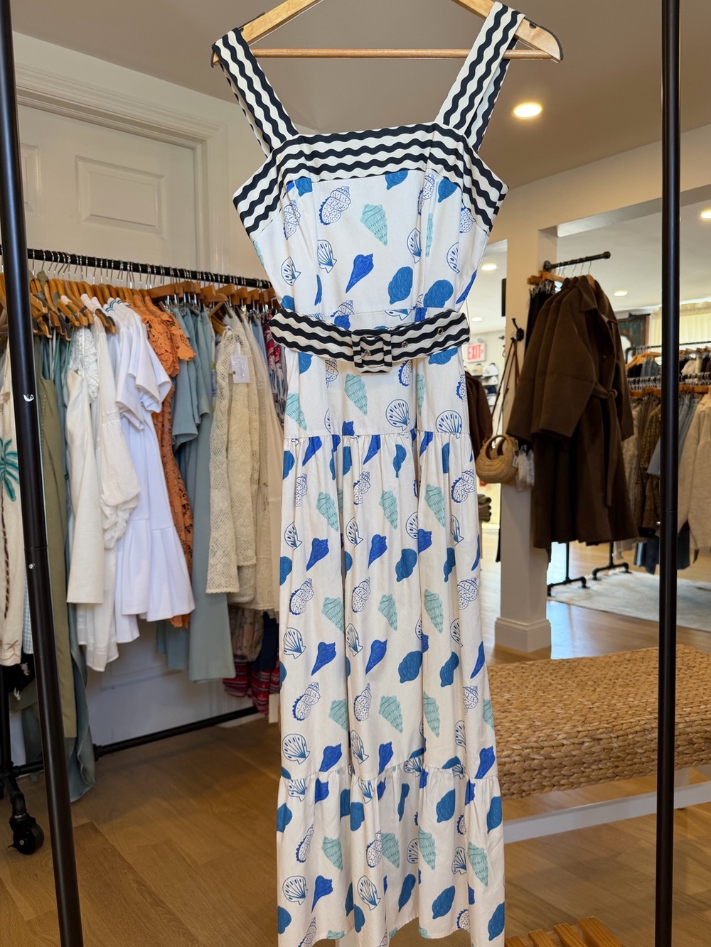 Madeline Blue Shell Print Dress |MAUDE CLUB